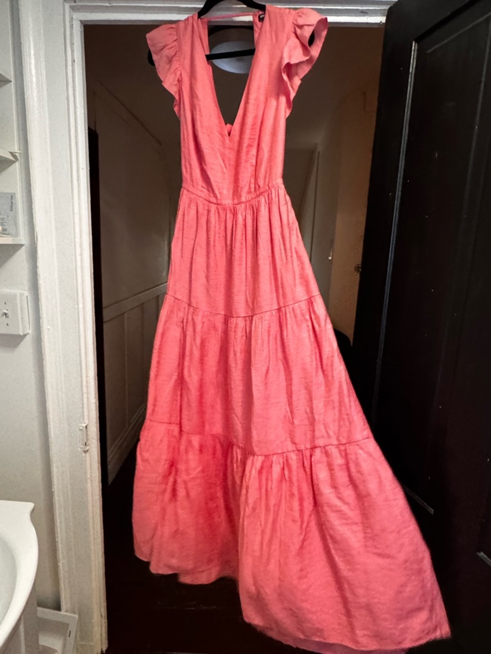Express Coral Ruffle Sleeve Maxi Dress